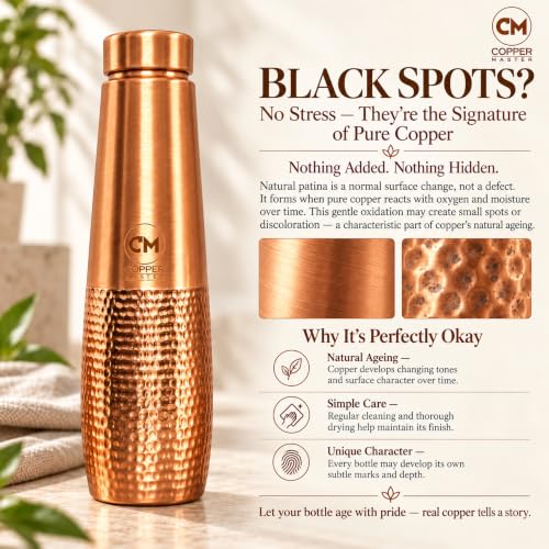 Image of Copper-Master Pure Copper Water Bottle 1L & 2 Glasses Set, Half Hammered