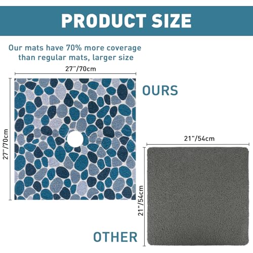 Image of Square Shower Mat Non Slip: 27 x 27 Inch Large Shower Mats with Drain Hole in Middle - PVC Loofah Anti Slip Shower Floor Matt for Inside Shower