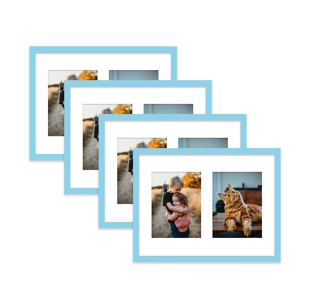 Light Blue Multi Photo Frame - Holds 2 x 8x6 Pictures, Family Collage Picture Frame for Wall Display, 16x12 Frame size, Set of 4
