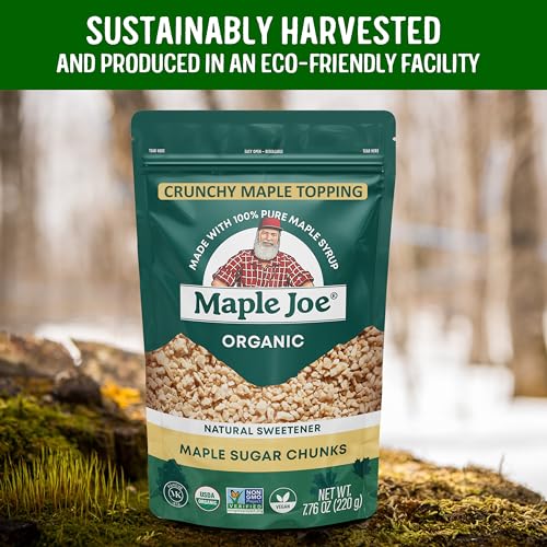 Maple Joe Organic Maple Sugar Sprinkles, Maple Flakes Made With Canadian 100% Pure Maple Syrup. Delicious With Coffee, Ice Cream, Yogurt & More Maple Sugar Granulated Chips Maple Chunks 7.8 oz