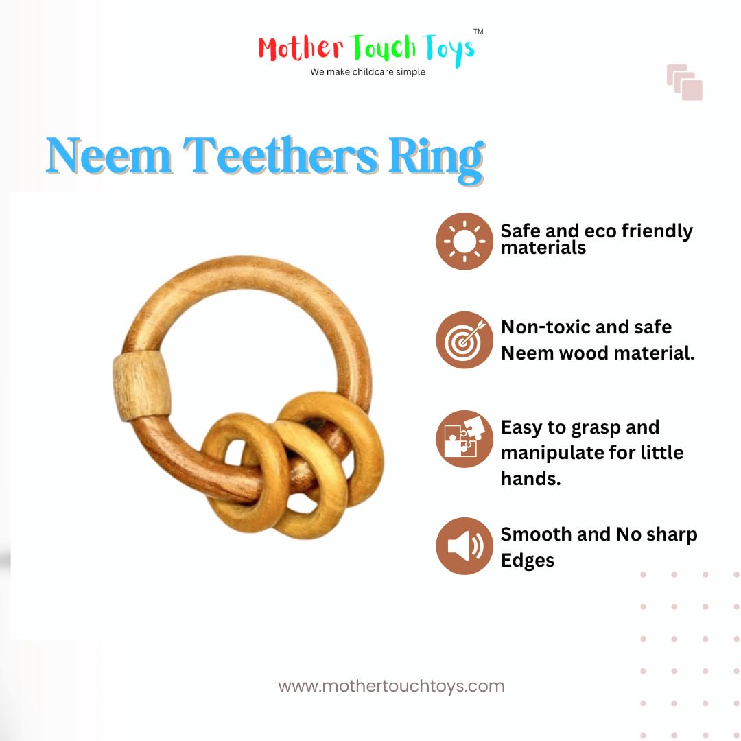 Mother Touch Toy Neem Wood Baby Rattles & Teethers | Non-Toxic, BPA-Free Wooden Infant Toys for 0–2 Years | Natural Neem Jhunjhuna, Teethers & Cradle Rings Gift Box 2