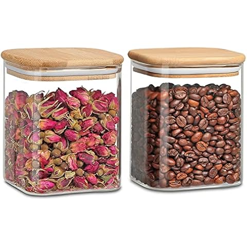 Glass Jars with Lids,Kitchen Storage Containers with Airtight Bamboo Lids for Preserving Pasta Noodles Beans Coffee Bean Rice Cookie Nut,Large Capacity Transparent Glass Storage Jars 2 Pack 800ml Cover