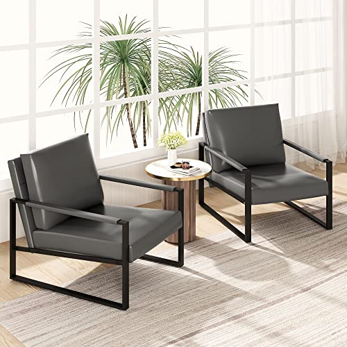 Awqm Modern Pu Leather Accent Chair Arm Chair With Extra-Thick Padded Backrest And Seat Cushion Sofa Chairs For Living Room Bedroom, 105 Degree Slant Back, Non-Slip Adsorption Feet, Grey #TOP3