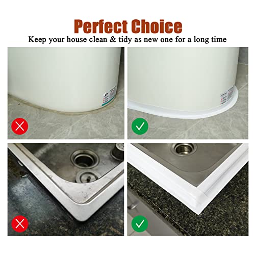 Image of White Caulk Tape for Bath Kitchen, 1.5 inch x16.4Ft Self Adhesive Caulk Strip for Bathtub Decorative Caulking Tape for Kitchen Countertop,Sink,Bathroom,Toilet,Bathtub Floor Wall Edge Protector