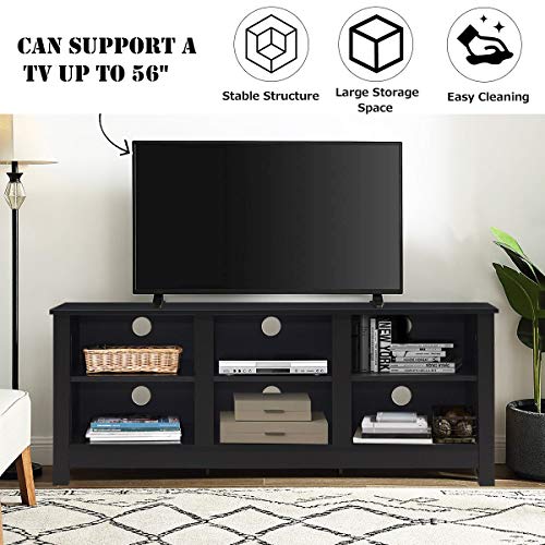 Tangkula Wooden Tv Stand For Tvs Up To 60 Inches Flat Screen, Universal Entertainment Center With 6 Open Shelves For Living Room Bedroom, Tv Console Table, Black #TOP6