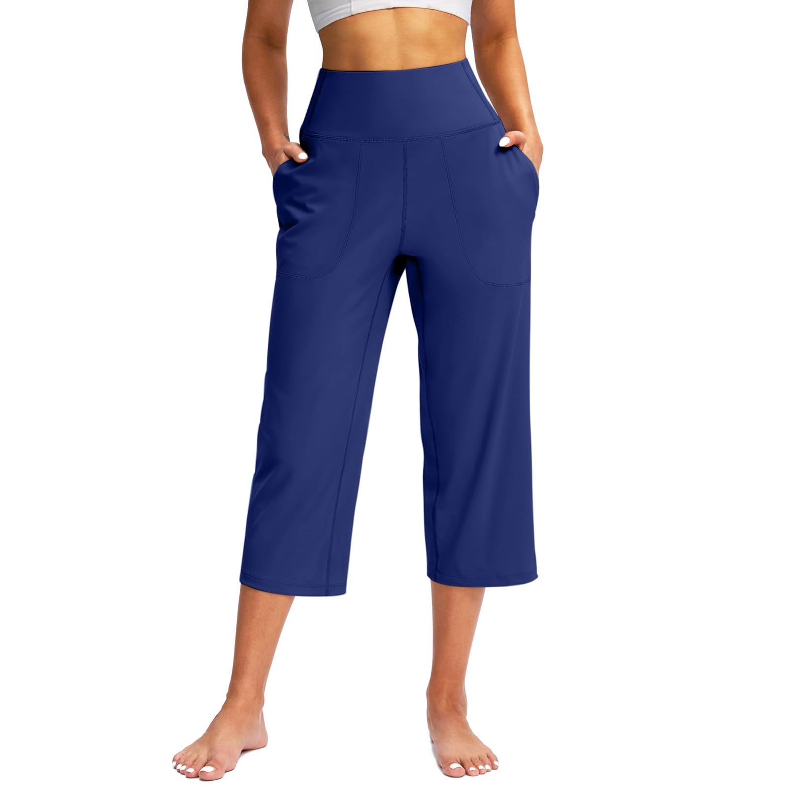 GenericCapri Pants for Women Summer Wide Leg Capri Pants with Pockets Tummy Control Yoga Capris Plus Size Cropped Pants