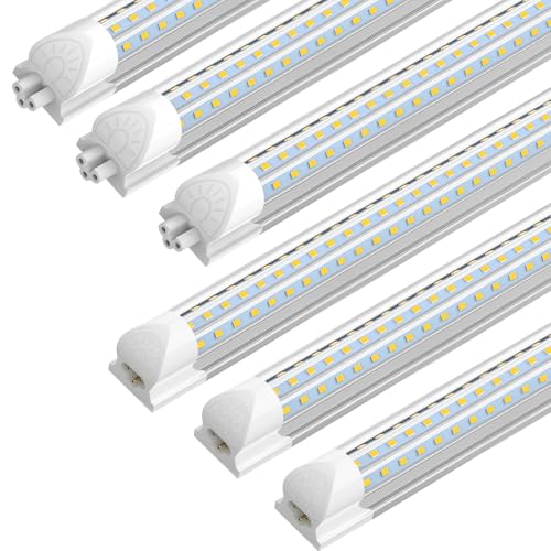 CNSUNWAY 4FT LED Shop Light, 48W 7200LM 6500K Super Bright, D Shape, 6 Pack T8 LED Tube Lights, Clear Cover, High Output, Linkable Shop Lights with Plug for Workshop, Garage, Warehouse, ETL Listed