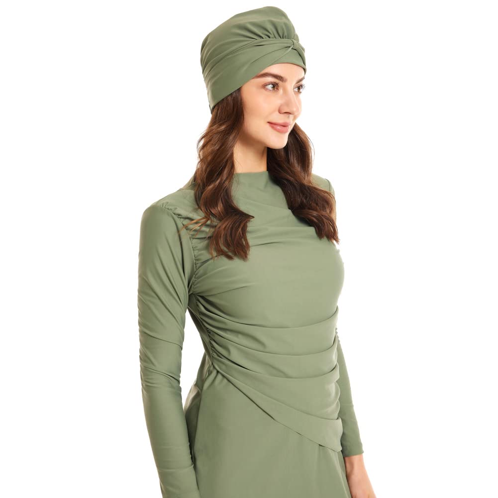 IWEMEK Maillots de Bain Musulman Femme Burkini Maillot Islamique 3 Pieces Ensemble Hauts Manches Longues Pantalons Hijab Voilée Couverture Complète Modeste Tenue de Plage Grande Taille
