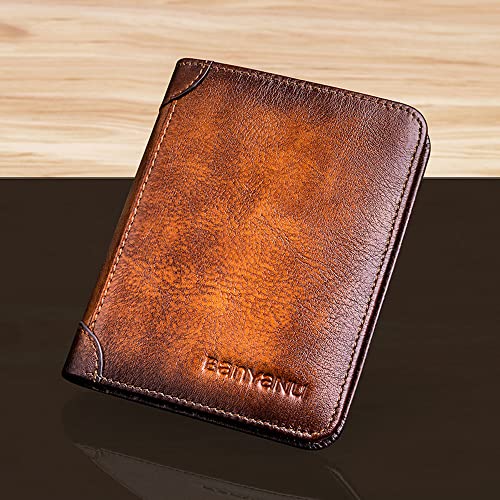 TEAMWILL Genuine Leather Men's Trifold Wallet RFID Blocking Credit Card Holder Retro3