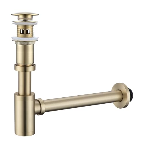 RANDOM Brushed Gold Brass Bottle P Trap Kit Contemporary Round