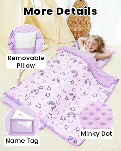 Image of Primlect Toddler Nap Mat with Detachable Blanket and Removable Pillow, Kids Sleeping Bag 55''x35'' for Daycare Preschool Kindergarten, Toddler Sleeping Mat for Boys and Girls