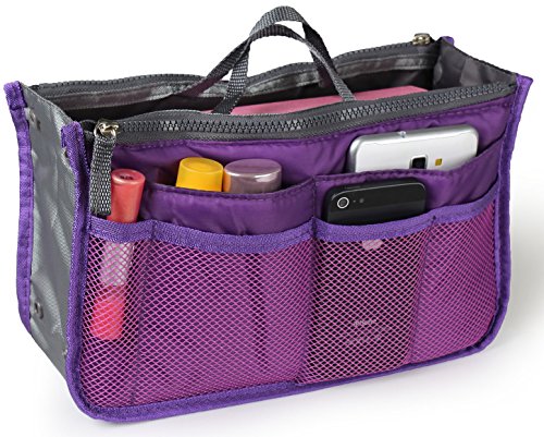 iMounTEK Nylon Handbag Insert Organizer Liner With 13 Compartments Including 2 Zipper Pockets Handbag (Purple)