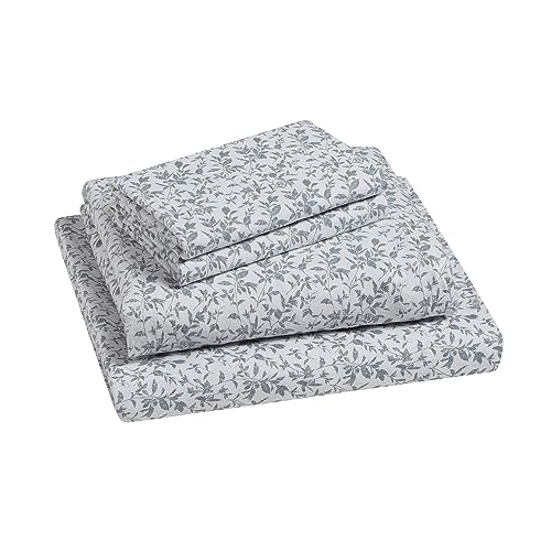 Image of Tahari Home - Twin Sheets, 3-Piece Cotton Flannel Bedding with Matching Pillowcase, Brushed for Extra Softness, Cozy Home Decor (Flora Gray, Twin)