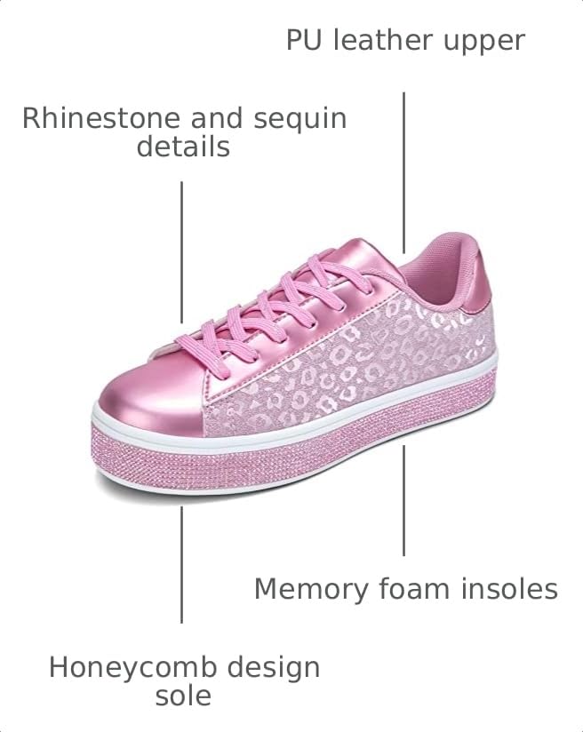 Image of UUBARIS Women's Glitter Tennis Sneakers Neon Dressy Sparkly Sneakers Rhinestone Bling Wedding Bridal Shoes Shiny Sequin Shoes