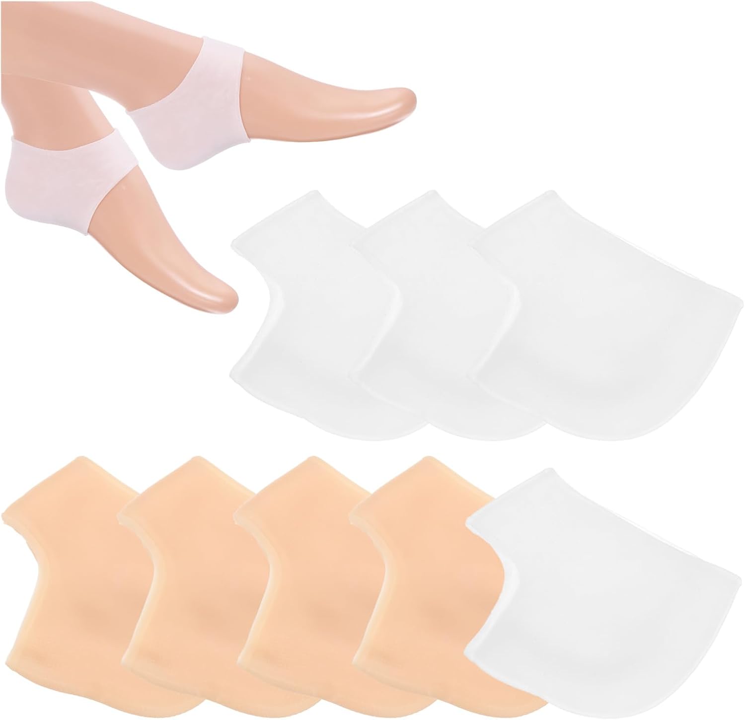 PATIKIL Silicone Heel Protector, 4 Pairs Gel Heel Cups for Heel Pain Heel Support Pads for Moisturizing Cracked Heel Bone Spur Men/Women, Skin Color/White