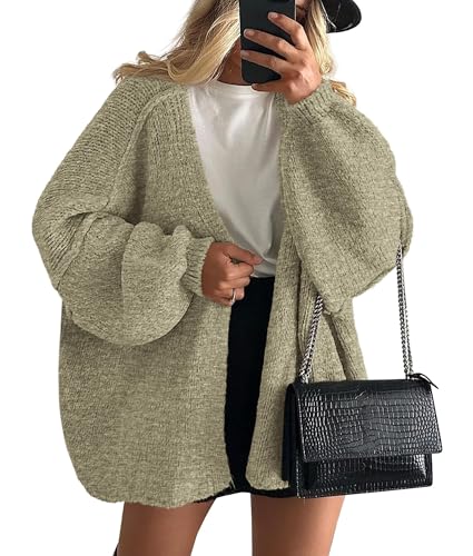 Image of PRETTYGARDEN Womens Oversized Cardigan Sweaters 2026 Fall Long Lantern Sleeve Knit Open Front Lightweight Sweater