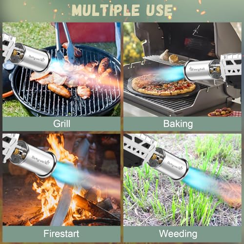 Image of Powerful Propane Grill Torch Gun - Cooking Torch - Flame Thrower Blow Torch Gun - Adjustable Flamethrower for BBQ, Camping, Campfire, Weilding, Searing Steak, Weeding(Tank Not Included)