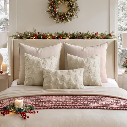 Image of MIULEE Christmas Throw Pillow Covers Beige Set of 2 12x20 Lumbar