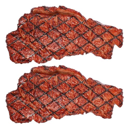 Jeenuuder 2 piezas artificial PVC filete simulación modelo de alimentos cocido asado carne de res carne hogar cocina mercado pantalla fotografía accesorios artificial PVC filete