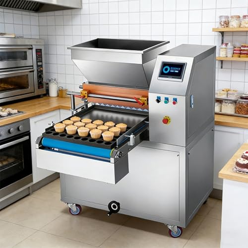 Máquina depositadora profesional de masa para cupcakes con diseño de doble boquilla, capacidad de llenado ajustable, equipo de llenado de cupcakes de acero inoxidable