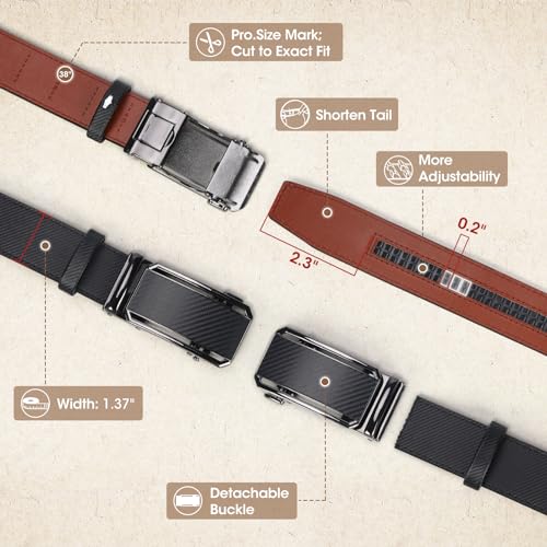 Mens Belt Ratchet Leather Belts for Men Adjustable 1 3/8" Men's Belts for Dress Casual with Gift Box, Trim to Fit4