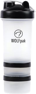 WOLFpak Shaker Bottle with Pill or Powder Storage Leak Proof Stacked System