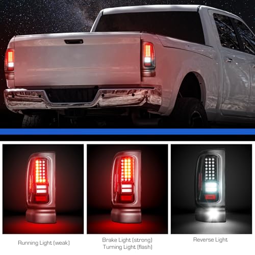 LED Tail Light Fit for Ram 1500 1994-2001, Fit for Ram 2500 3500 1994-2002, Rear Brake Lamp Taillight Assembly, Black Housing Clear Lens - Image 3