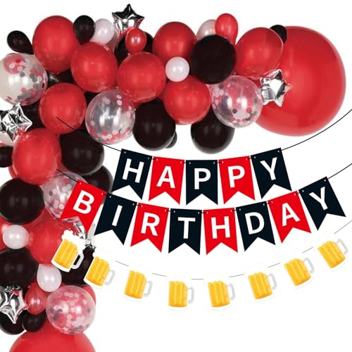 Image of Beer Birthday Banner for Beer Party and Birthday Wedding Party Supplies (Black+Red)