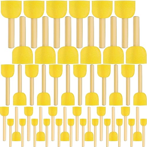48 Pcs Round Sponges Brush Set, Wooden Handle Foam Brush Sponge Painting Tools, Round Sponge Brushes for Kids Painting Crafts