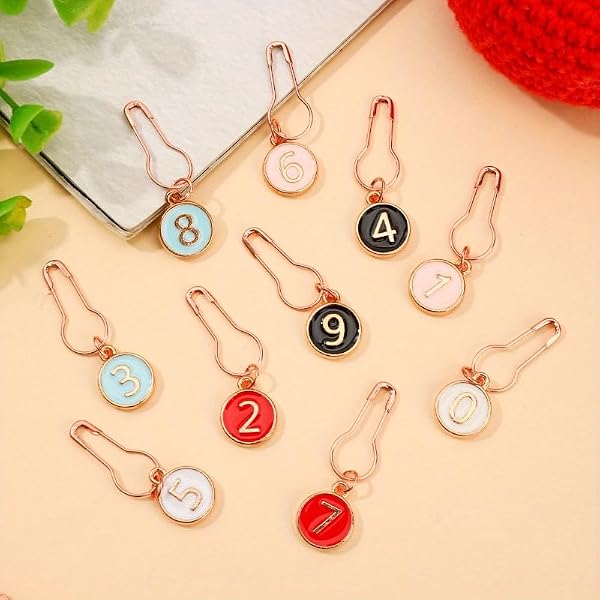 10pcs Set, Enamel Numbers, Alloy Hooks, Various Colors, Knitting Markers - 4
