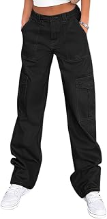 Lepunuo Women's High Waisted Cargo Pants - Baggy Stretchy Wide Leg Y2K Streetwear with 6 Pockets, XS-4XL