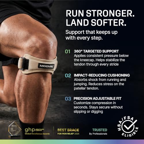 Image of Modvel Knee Strap Patella Tendon Support Brace Band, One Size, 2-Pack | Adjustable patellar tendon support strap reduces pressure on the patella; works as a knee strap, patella band and brace