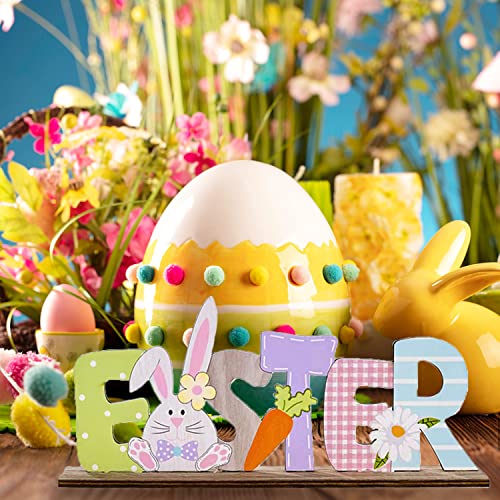 KEELYY Osterdeko Holz, Ostern Schriftzug Aufsteller, Deko Aufsteller für Ostern, Ostern Schriftzug mit Hase, Osterdeko zum Hinstellen für Tisch Wohnzimmer Schlafzimmer