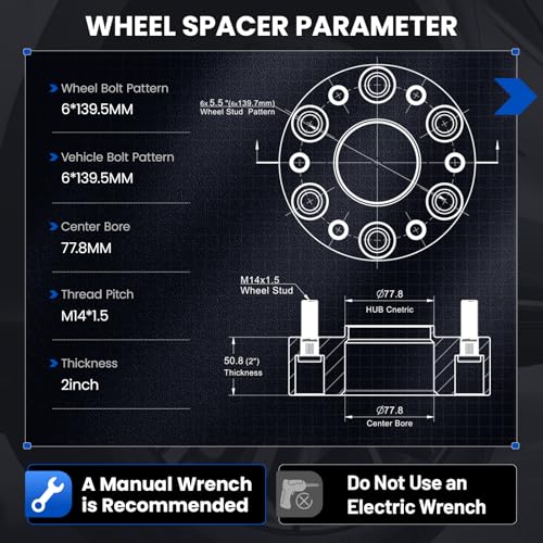 Image of 2inch 6x139.7mm Wheel Spacers Compatible with RAM 1500 2019-2024, 77.8mm Center Bore & 139.5mm Forged & M14x1.5 Studs 6x5.5 Wheel Spacer, 4PCS