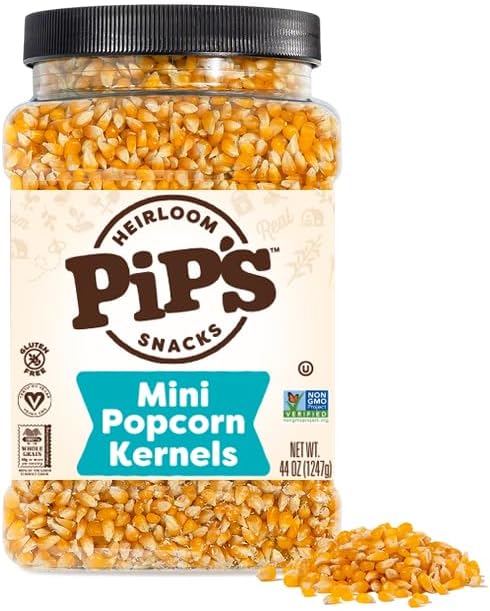 Pip's Heirloom Snack Mini Popcorn Kernels – 44 oz Jar | Non-GMO, Vegan, Gluten Free Snacks, Healthy Unpopped Popcorn