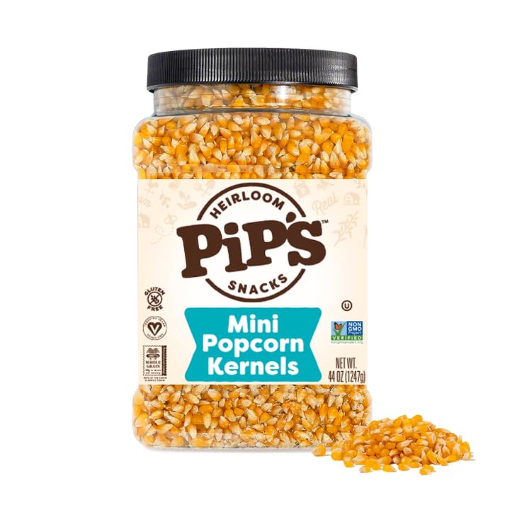Heirloom Mini Popcorn Kernels by Pip's Heirloom Snacks, Non-GMO, Vegan, Gluten Free Snacks, Healthy Unpopped Popcorn - 44 oz Jar