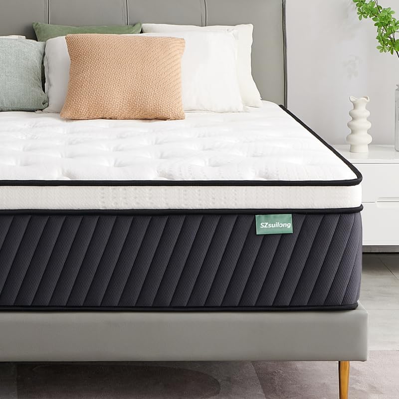 SZsuilong 12 Inch King Size Mattress, 5FT Hybrid Mattress with Gel Memory Foam and Individually Pocket Sprungs, Orthopedic Mattresses. (150x200x30cm, 5ft by 6ft6)