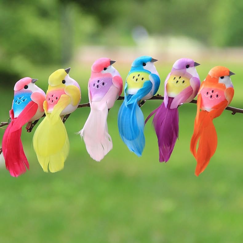 6 pájaros artificiales para manualidades y decoración de temporada con clip