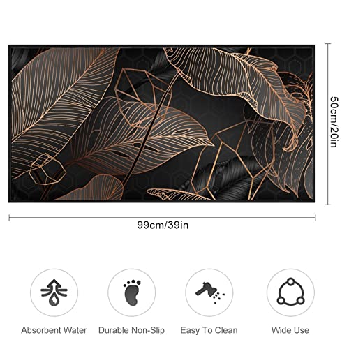 Moblinko Kitchen Rugs Gold Black Palm Leaves White Marble Bathroom Mat Non Skid Washable Standing Floor Mat Runner Carpet For Bathroom Home Office Farmhouse Laundry 39X 20 Inch #TOP1