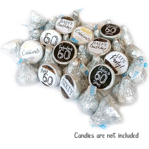 60th Birthday Labels for Kisses Chocolates by Adore By Nat - Sixty Black White Candy Sticker Party Favor - Set of 240 - Thumbnail 3