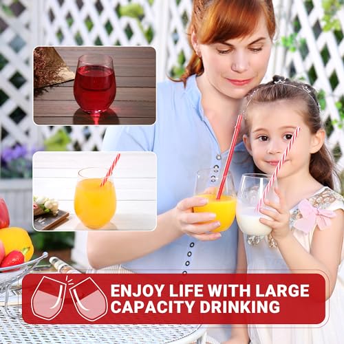 HAHASHOW 470ml Stemless Wine Glasses, Tritan Plastic Wine Tumbler Set of 4, Drinking Glasses Dishwasher Safe for Cocktail Water, Juice - Image 4