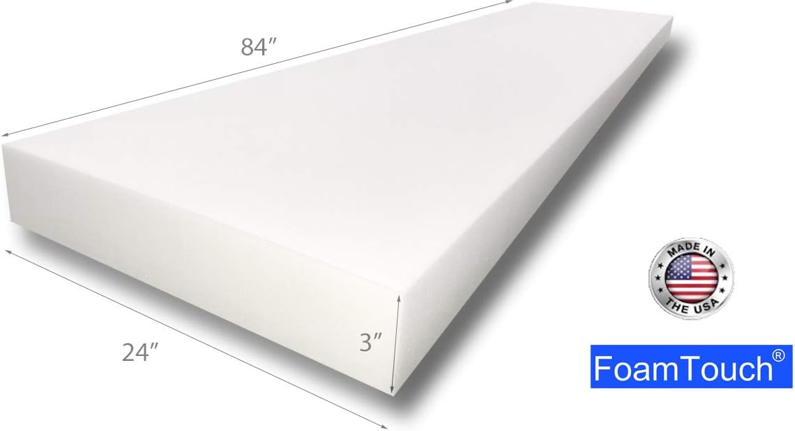 FoamTouch 3" X 24" X 84" Upholstery Foam Cushion High Density Standard (Seat Replacement, Upholstery Sheet, Foam Padding)