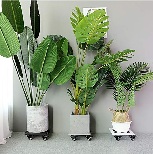 Carrello quadrato in metallo per vasi da fiori con ruote resistenti, carrello grande per vasi da fiori da giardino per interni ed esterni, supporto per vaso e contenitore, grigio, 63,5 cm