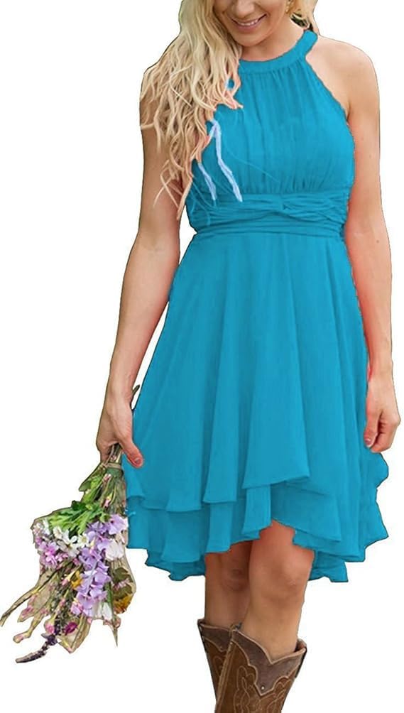 Halter short bridesmaid dress for western wedding guest summer style