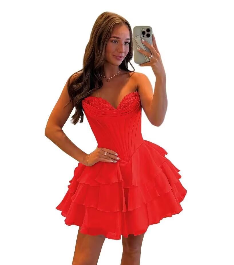 MYDRESS Cowl Neck Tiered Homecoming Dresses for Teens Pleated A Line Short Cocktail Party Gown