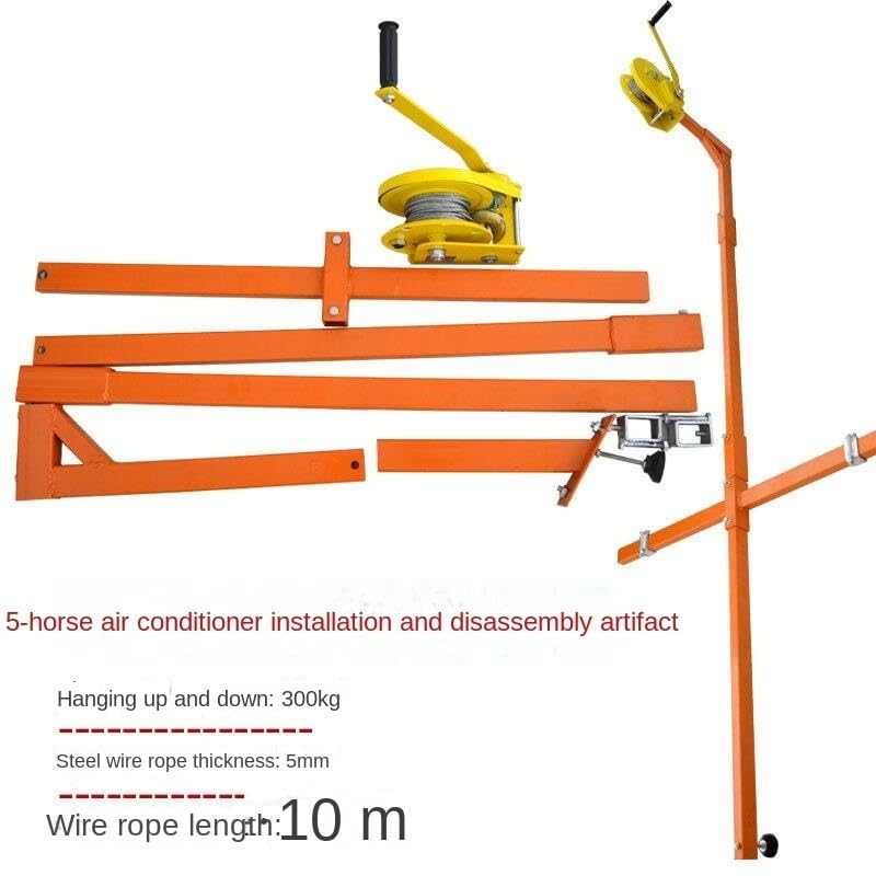Air Conditioning Outdoor Unit Specialized Installation Tool, Hand Winch + Bracket, Universal Disassembly Lift Tool (Color : 3HP Bracket+20m Winch) (5hp Thickened Bracket+10m Winch)
