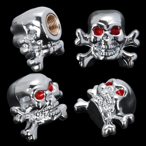 Astra Depot Custom Chrome Silver Skull Tire Air Stem Valve Cap Cover Set For ATV Car Hotrod Ratrod S - //coolthings.us