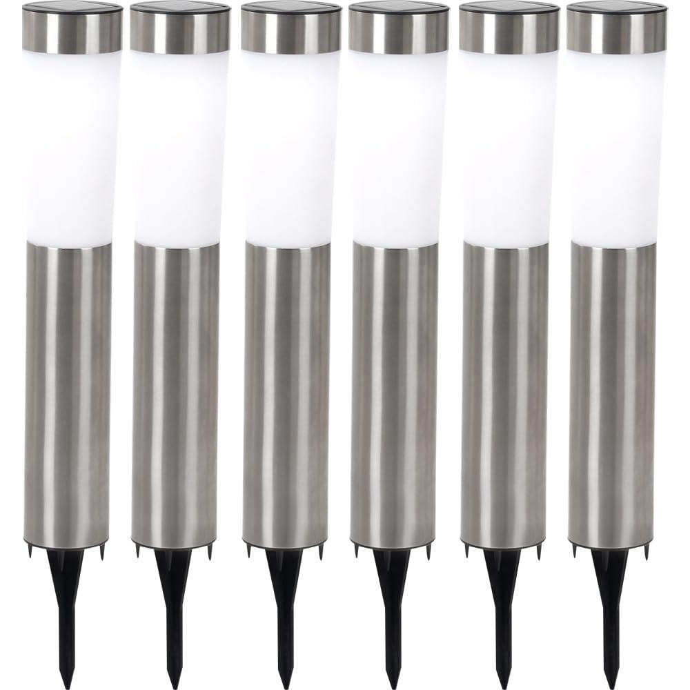 GLOBO Solarleuchte Edelstahl Außenlampe Erdspieß Solar Stecklampe Gartenleuchte, LED 0,06W, DxH 7,5x56 cm, 6er Set