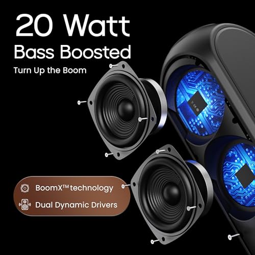 Image of GOBOULT Bassbox X20 Bluetooth Speaker 20 Watt BoomX Audio, Up to 6 Hrs Playtime, Type-C Charging, AUX /TF Card /USB & BTv 5.4, Bluetooth Sound Bar Portable (Pure Black)