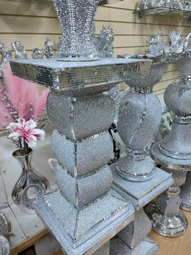 DEENZ Silver Side Table Crushed Diamond Glitter Mirrored Modern End Table Stands Bed Side Living Room Sparkle Luxury 40X60Cm (F 095)